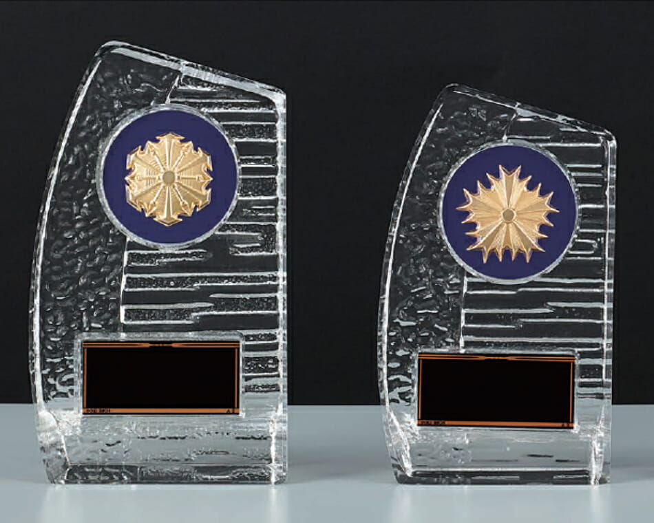 消防・警察・自衛隊レリーフ付きガラス盾：KV-8507